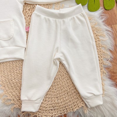 Conj. Jaqueta com Flores Bordadas no Bolsinho e Calça Ribana - Off White